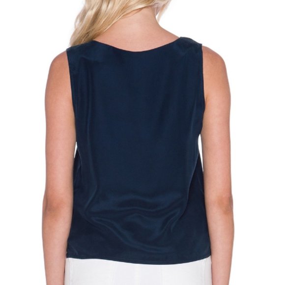 Amour Vert NEW Silk Tank Top Fringed Blouse Navy NWT Women's L🎉HP🎉 - Picture 6 of 7